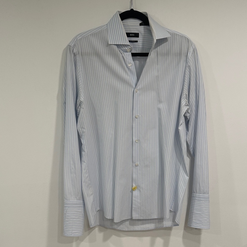 Boss Light Blue Striped Dress Shirt